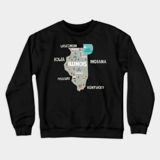 Illinois State USA Illustrated Map Crewneck Sweatshirt